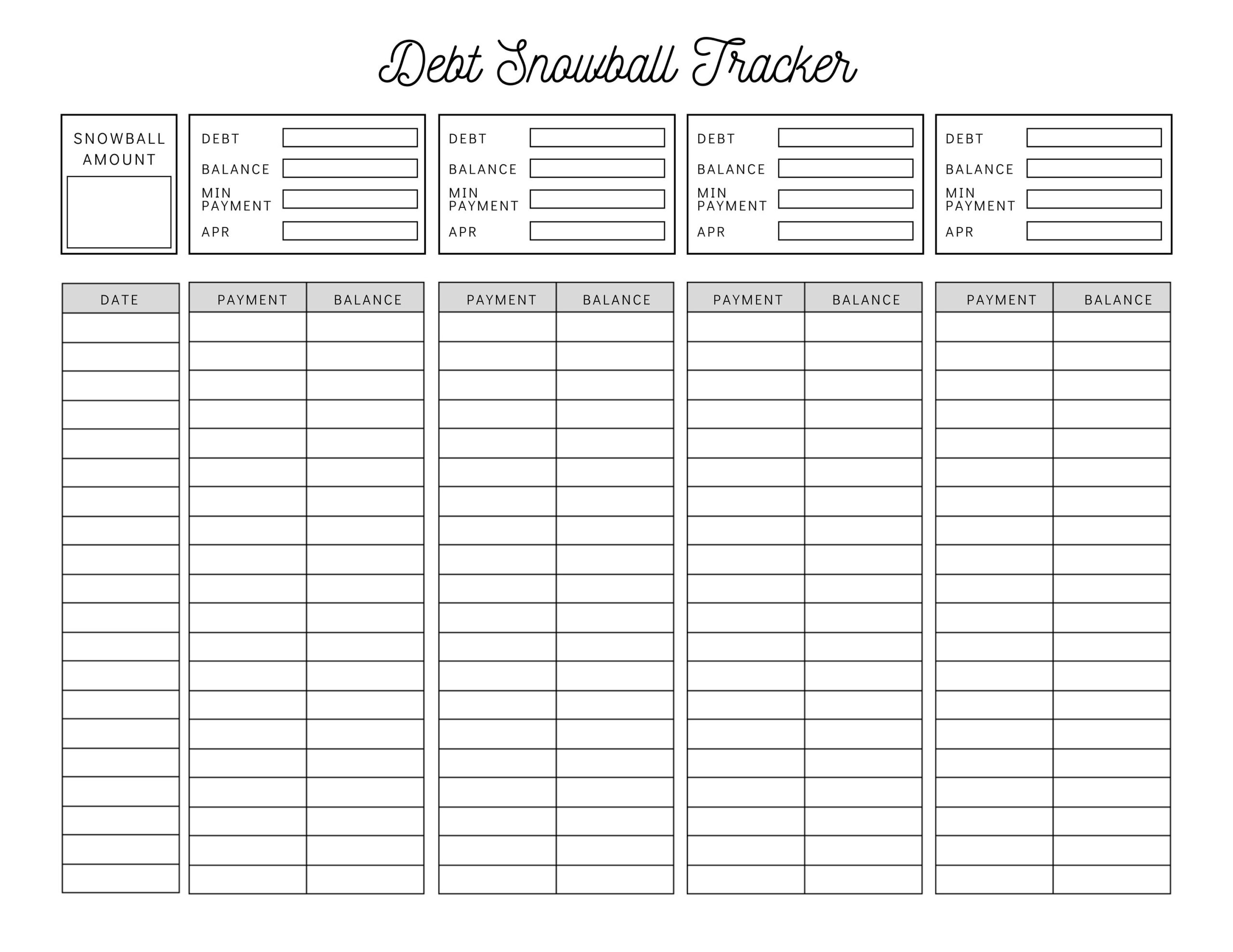Debt Snowball Tracker Printable Payment Worksheet instant Download Etsy