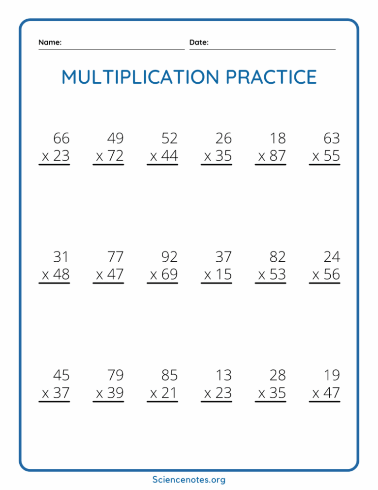 Double Digit Multiplication Worksheets