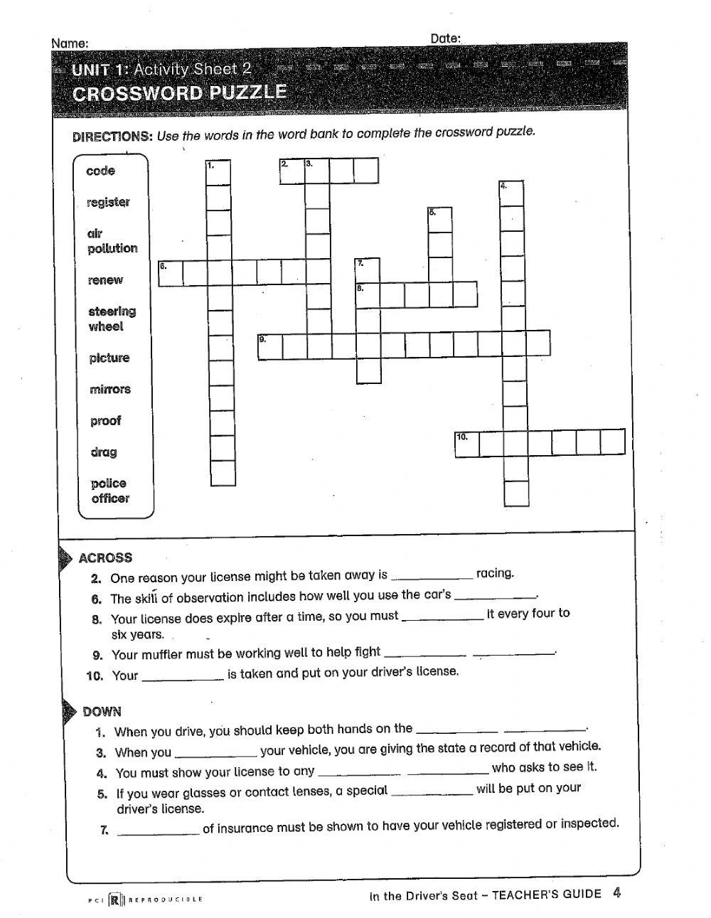 printable worksheets for drivers education