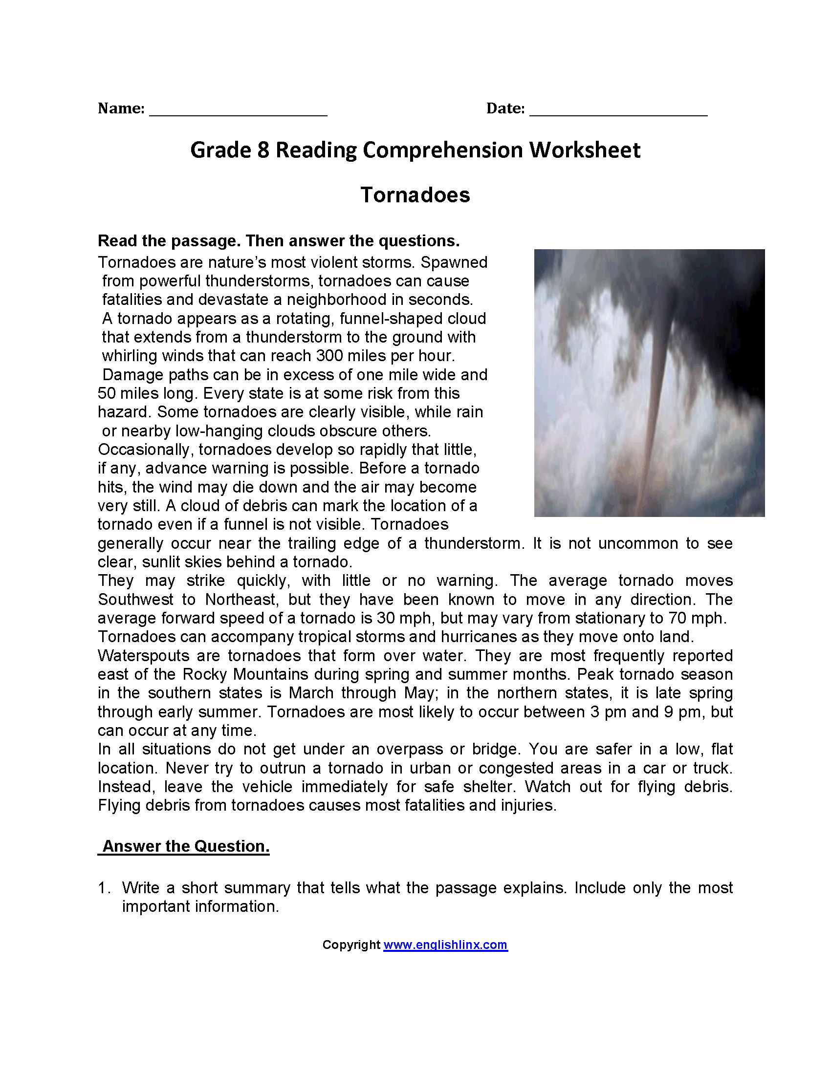 Eighth Grade Reading Worksheets Vocabulary Fluency Practice