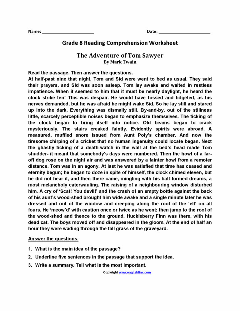 Eighth Grade Reading Worksheets Vocabulary Fluency Practice