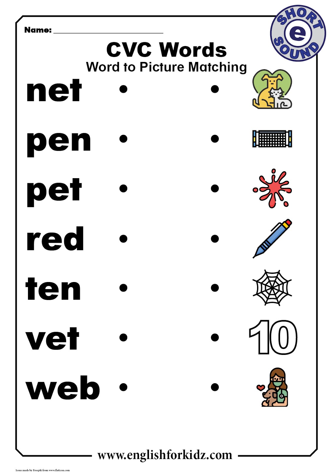English For Kids Step By Step CVC Words Worksheets Short E Sound