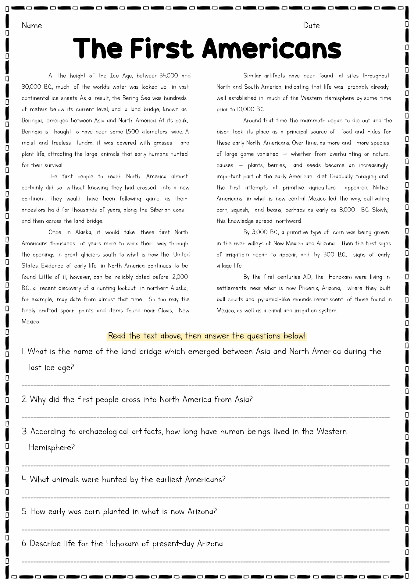 free printable us history worksheets