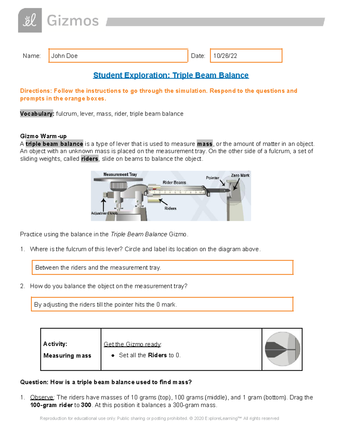 triple beam balance worksheet printable
