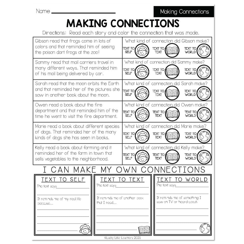 Fall Early Finishers 2nd Grade ELA Making Connections Making Connections Lucky Little Learners