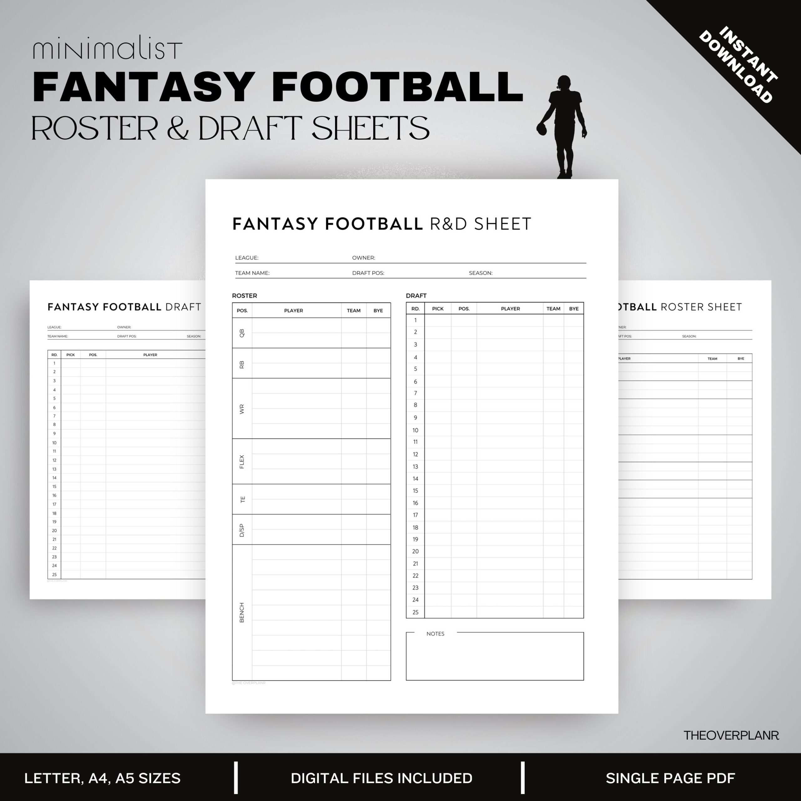 Fantasy Football Draft Sheet Template Printable Sheet Digital Template PDF US Letter A4 A5 Instant Download IPad Template Etsy