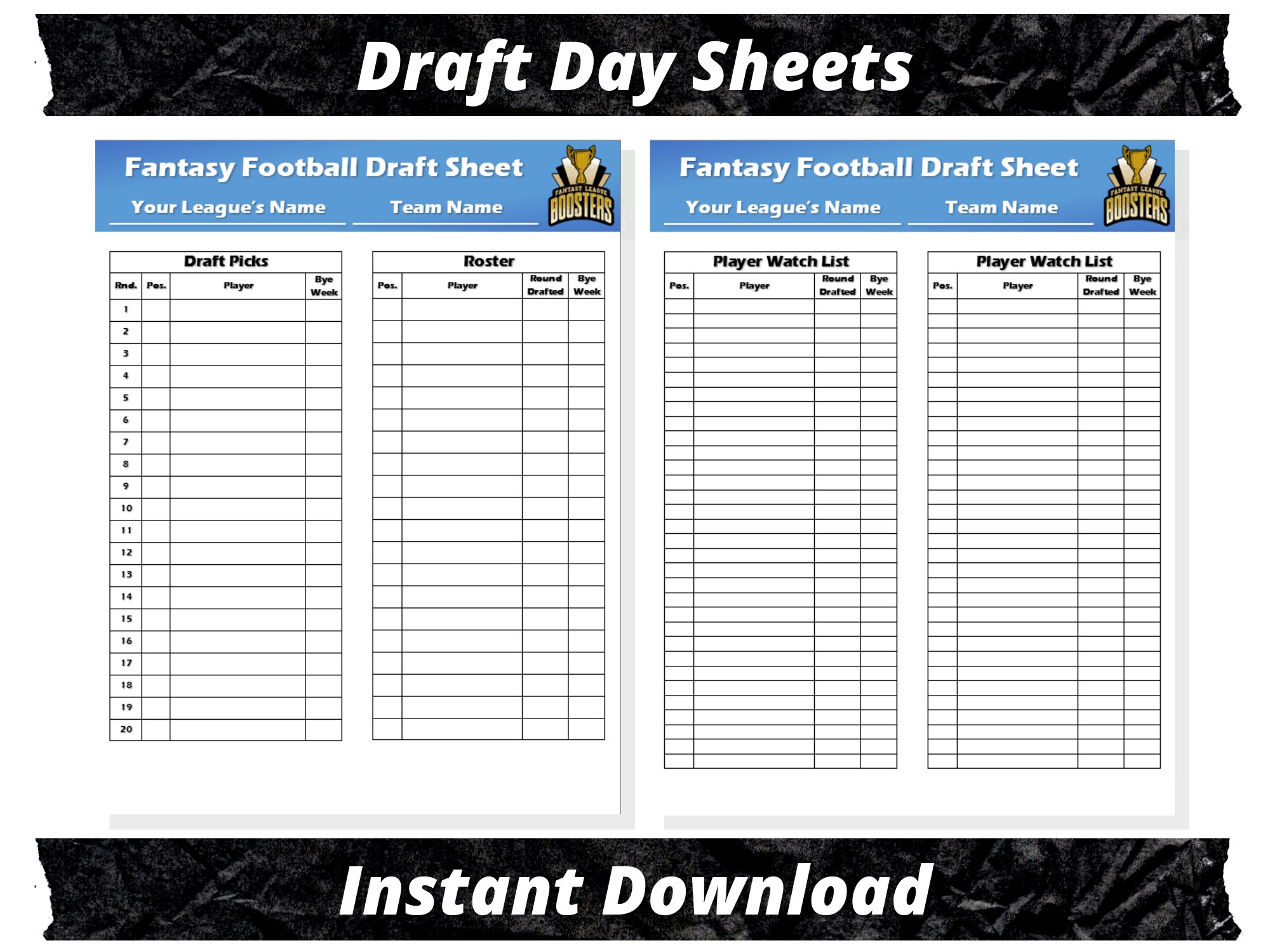 Fantasy Football Draft Sheets 2025 Season Microsoft Word Instant Download Customizable Etsy
