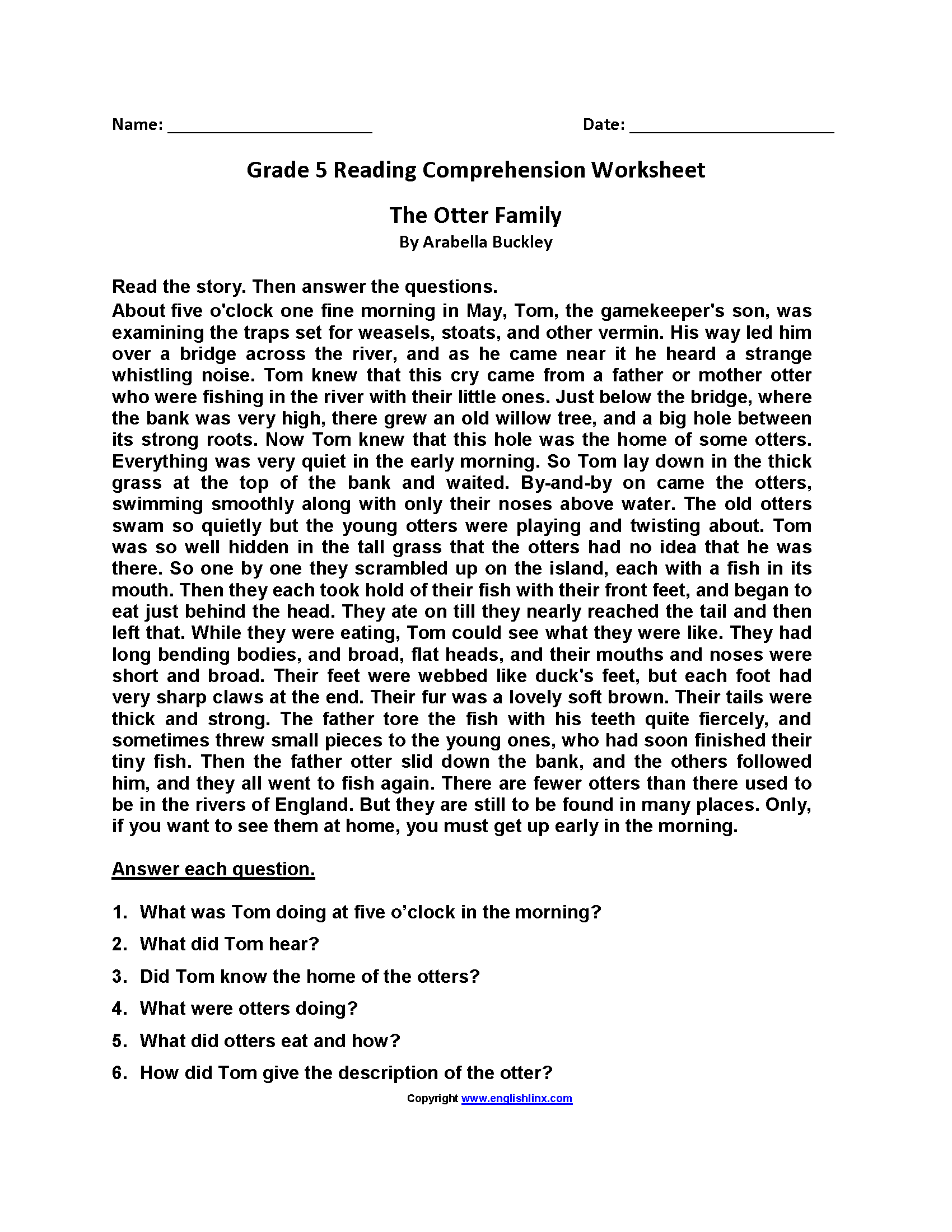 Fifth Grade Reading Worksheets Improve Fluency Vocabulary
