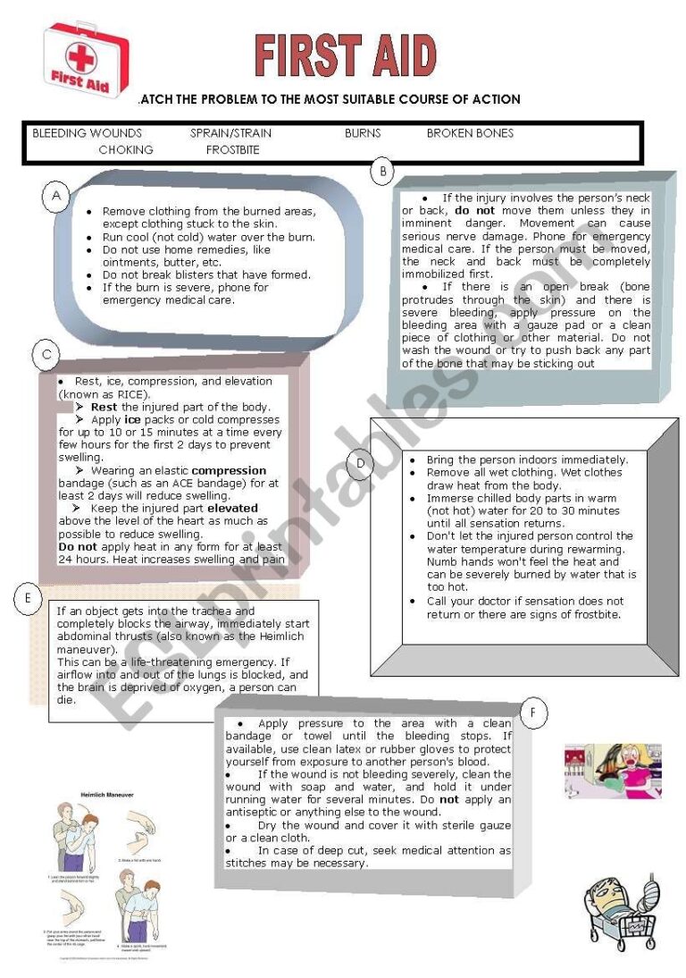 FIRST AID ESL Worksheet By Isabel L