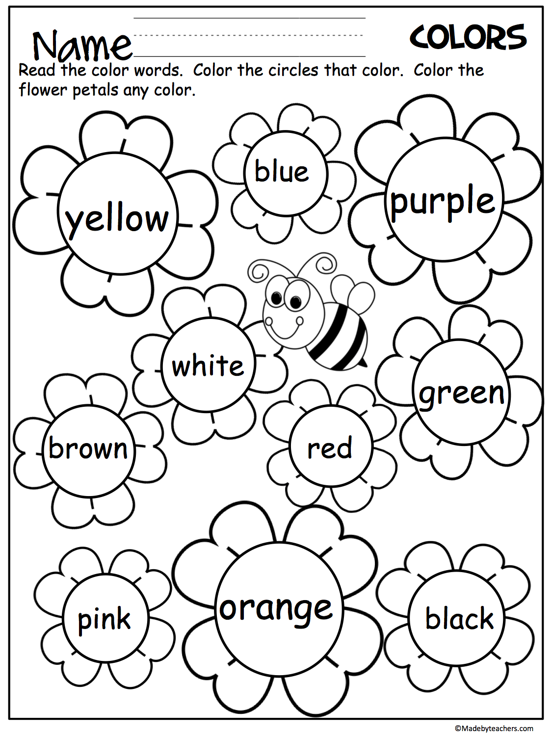 free printable color name worksheets