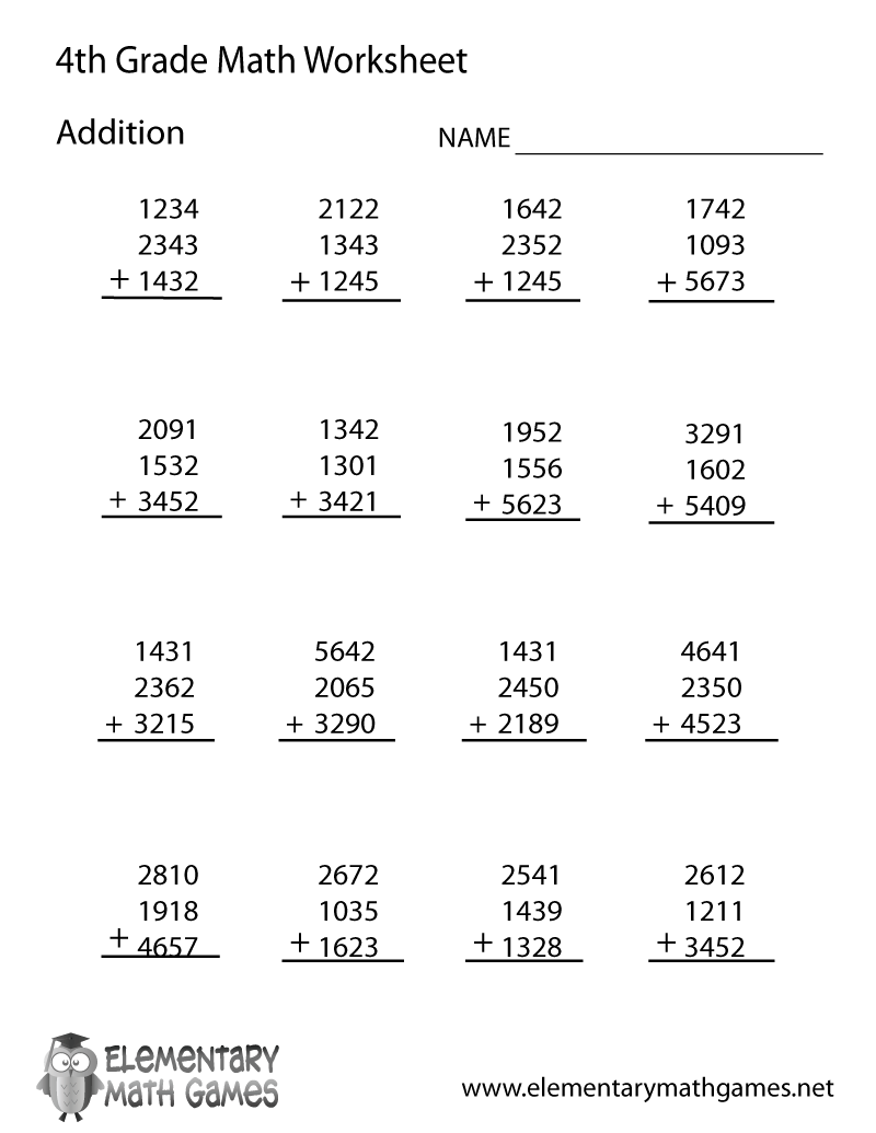 free printable math worksheet 4th greade