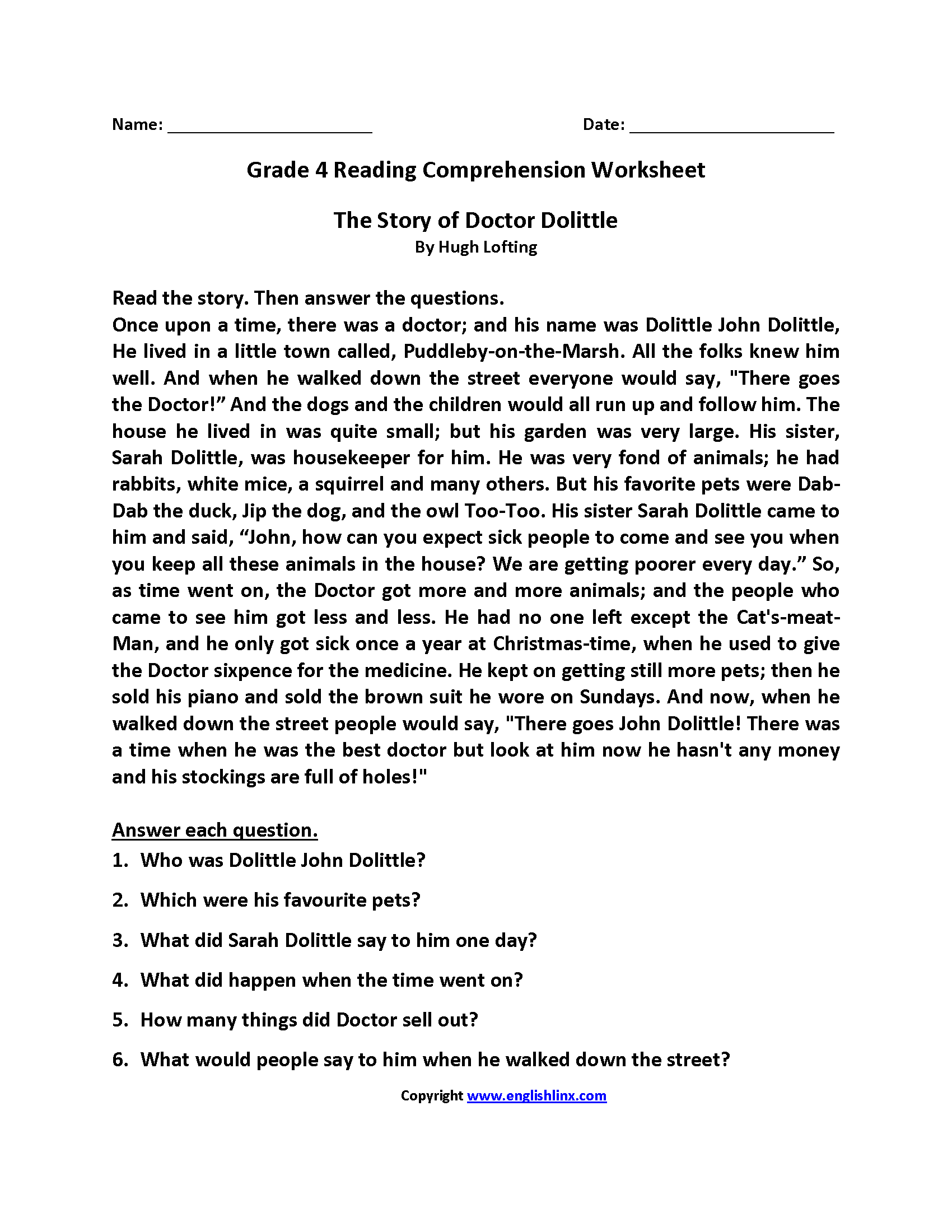 Fourth Grade Reading Worksheets Improve Fluency Comprehension