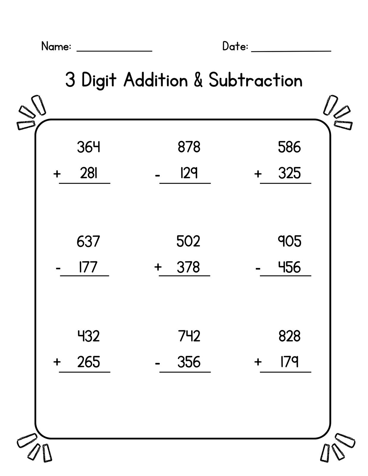 free printable addition and subtraction worksheets