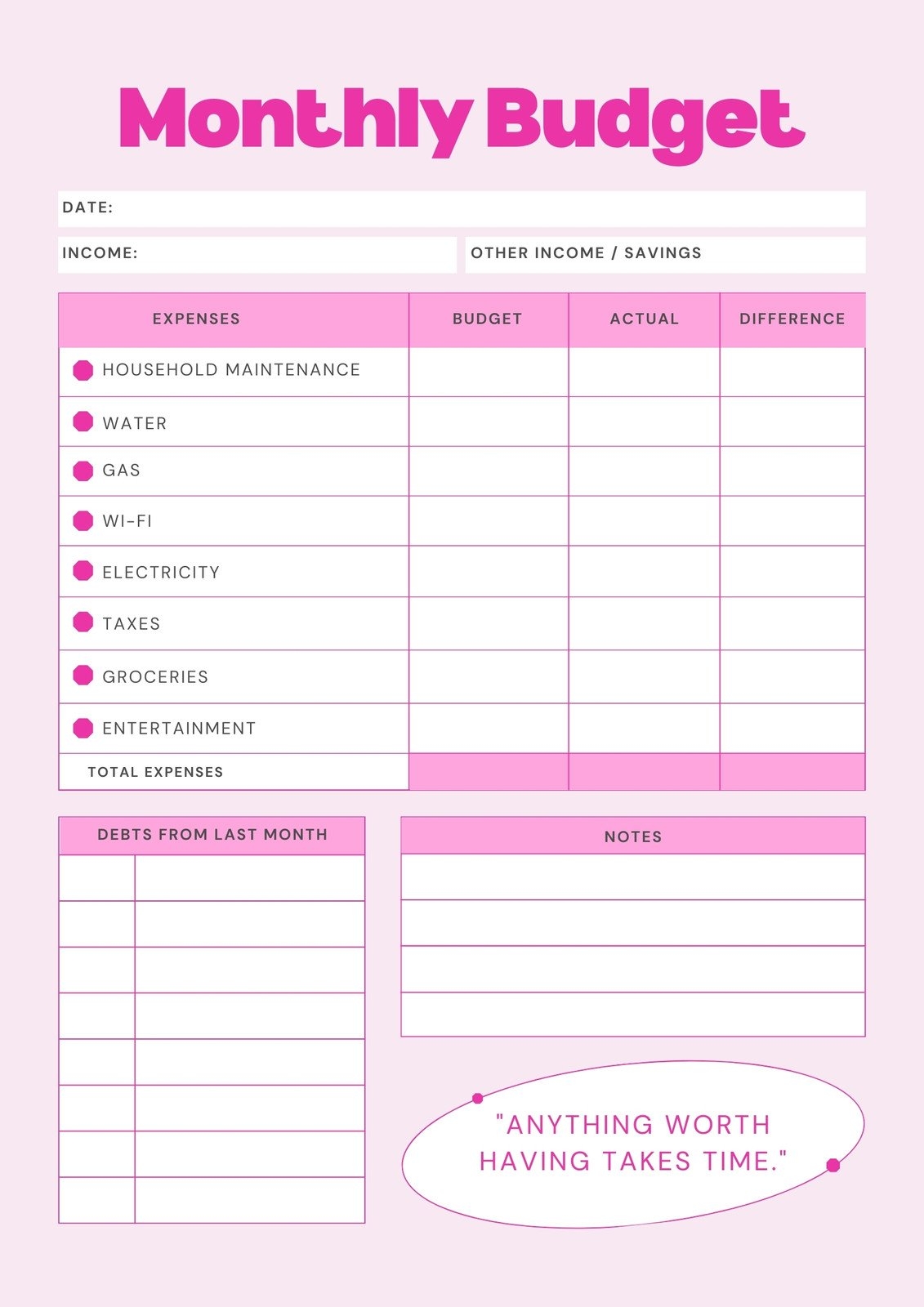 printable budget worksheet pdf