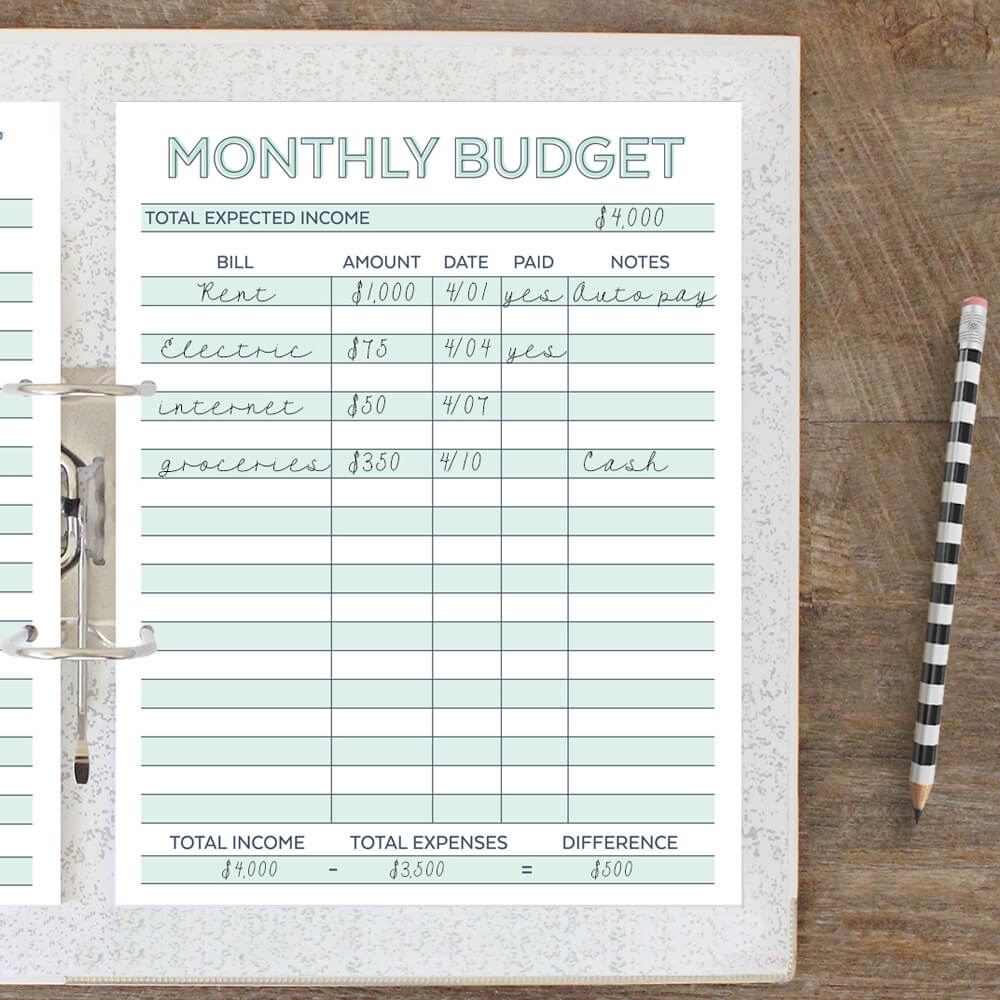 free printable budget binder worksheets