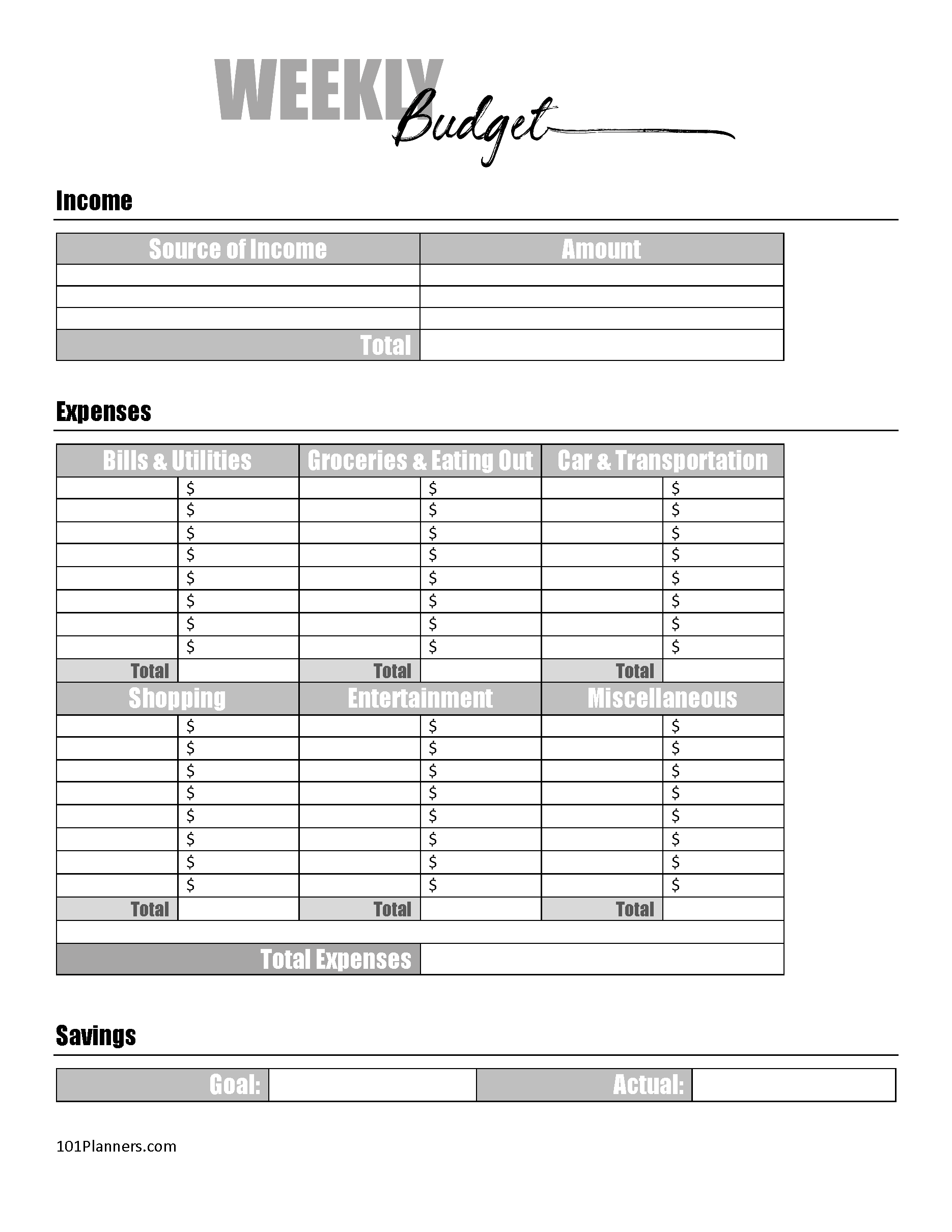 free budget worksheets printable
