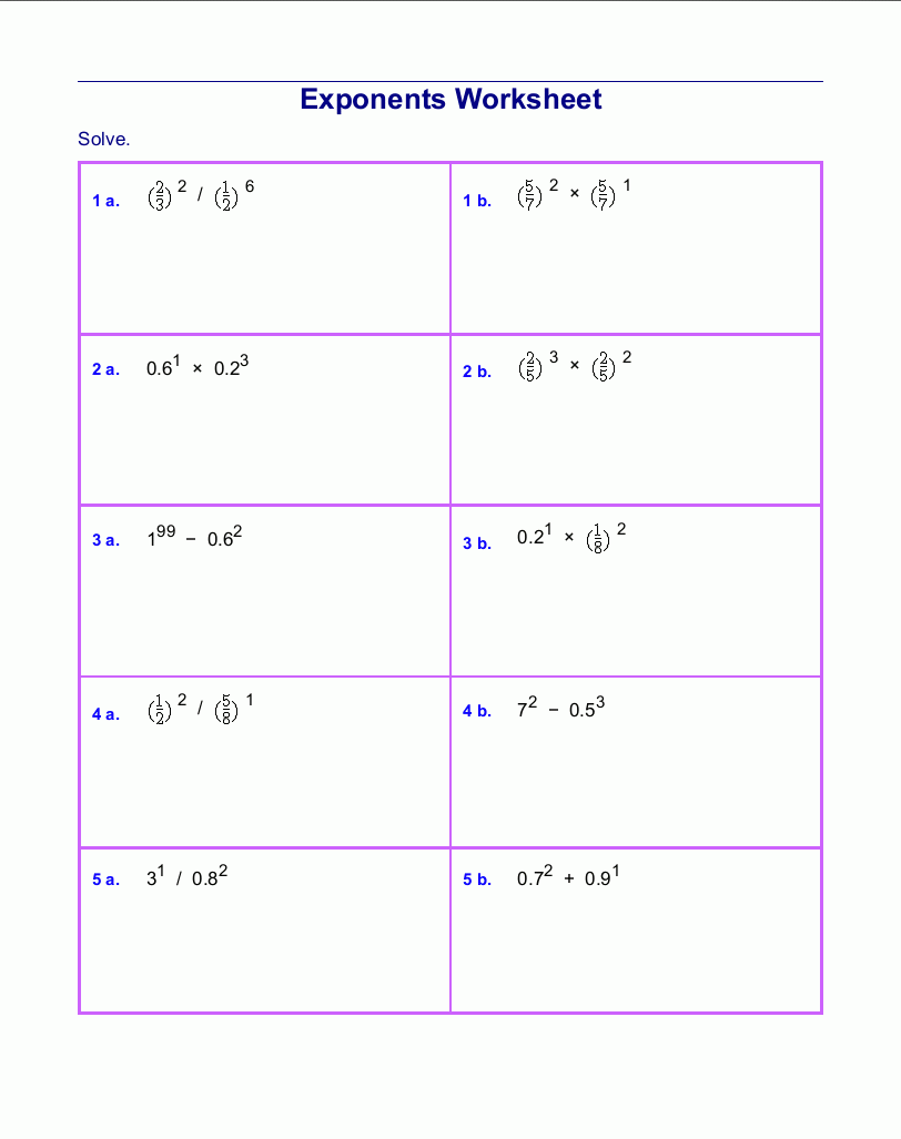 multiplying exponents worksheet printable for 8th grade
