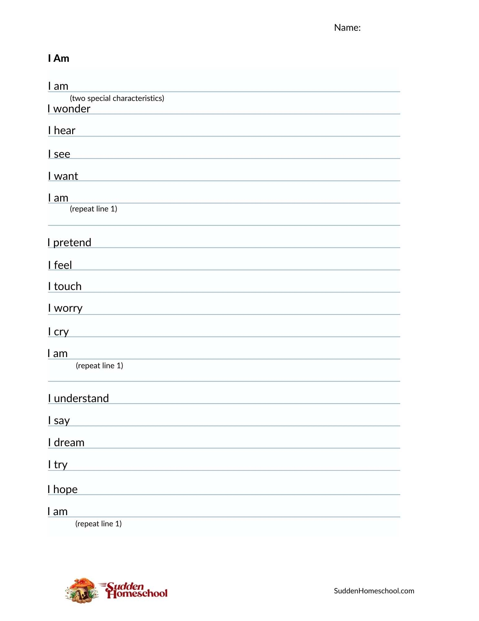printable worksheet i am poem