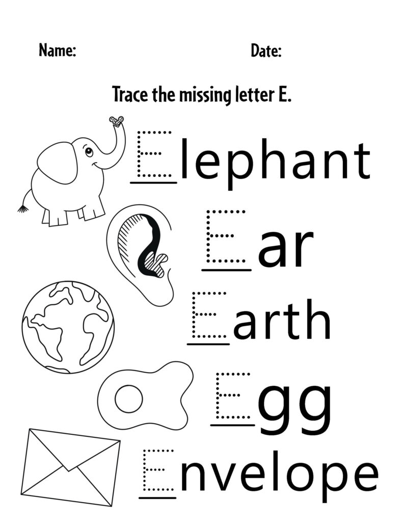 letter e free printable worksheets