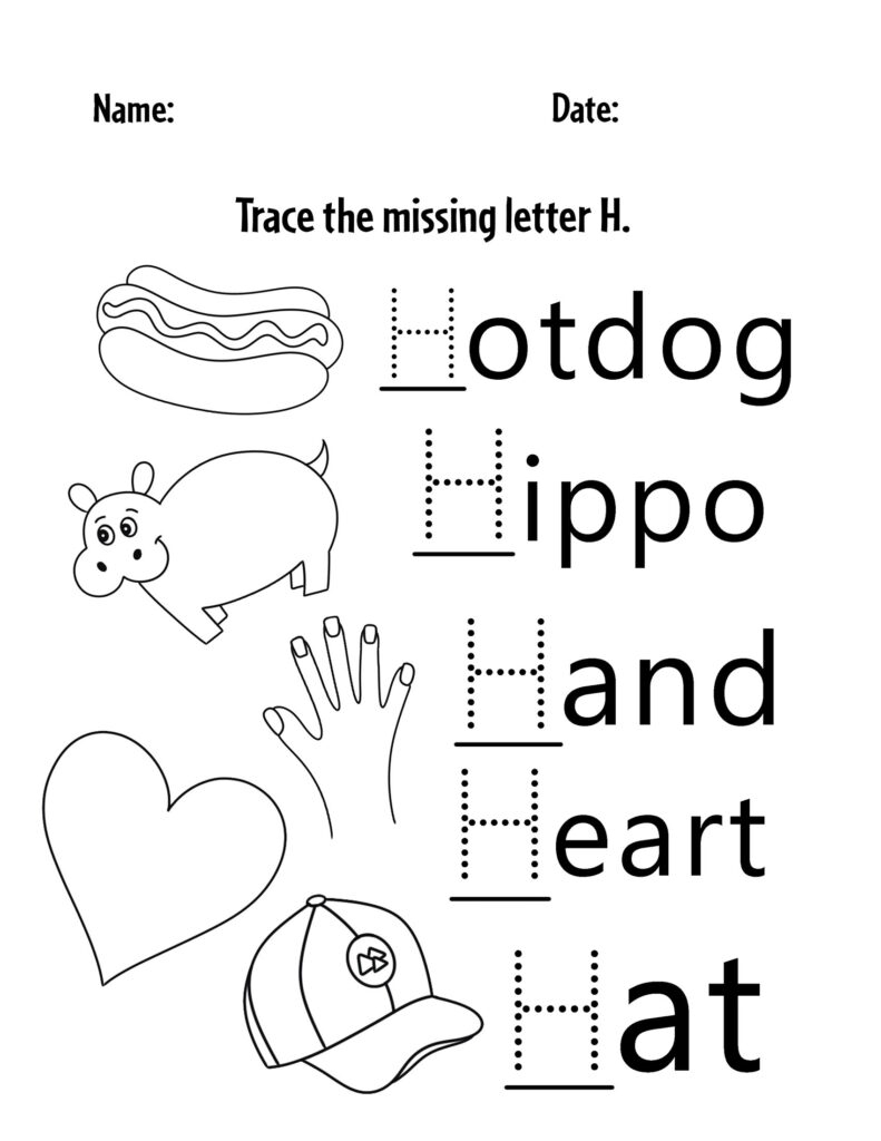 free printable letter h worksheets for kindergarten