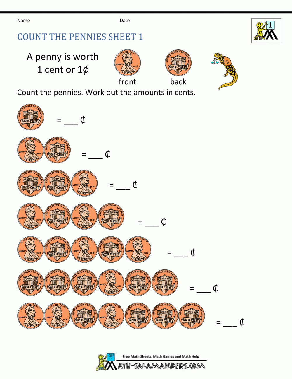 free printable coin worksheets