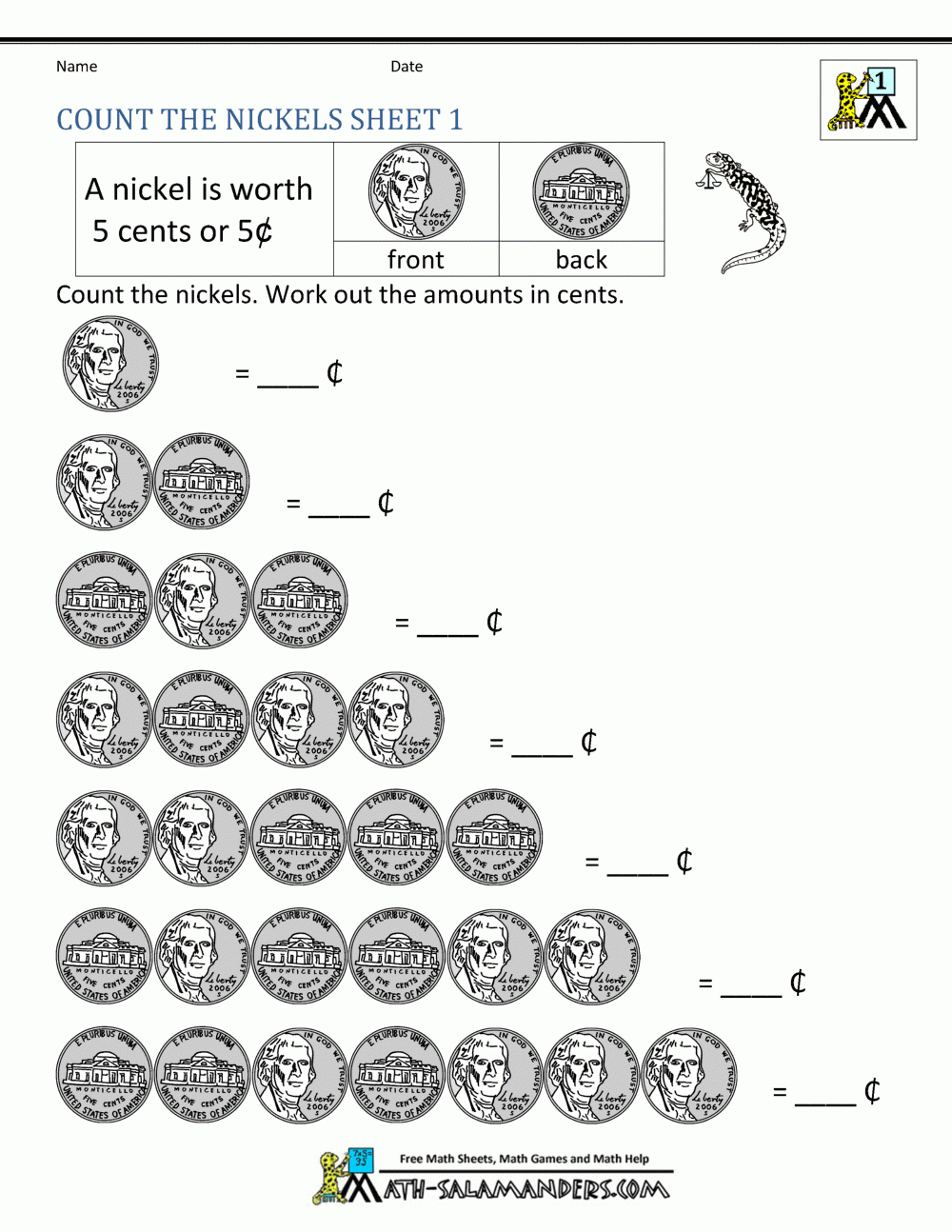 free printable counting money worksheets