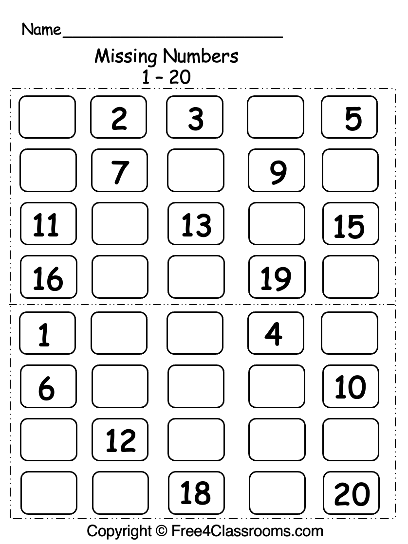 Free Missing Numbers 1 20 Worksheet Free Worksheets Free4Classrooms