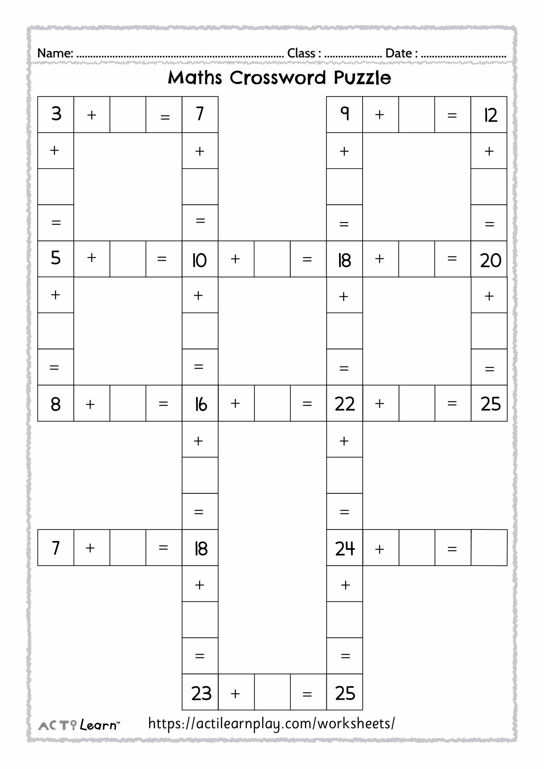 free printable math crossword puzzles