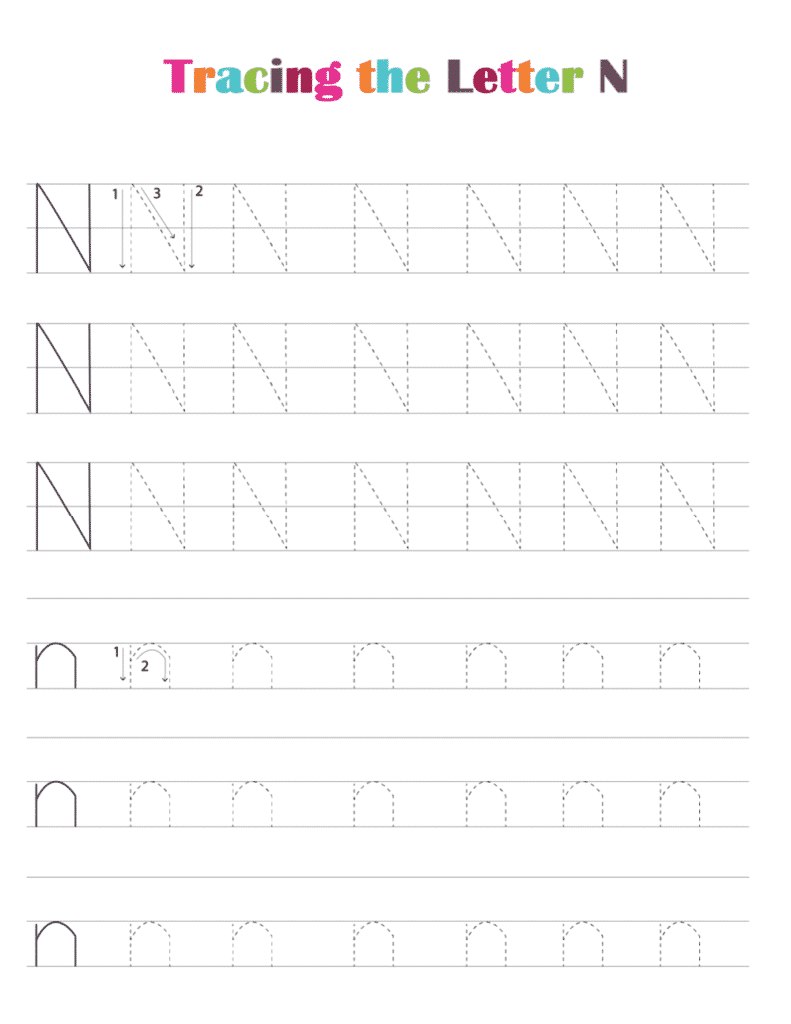 free printable letter n tracing worksheets
