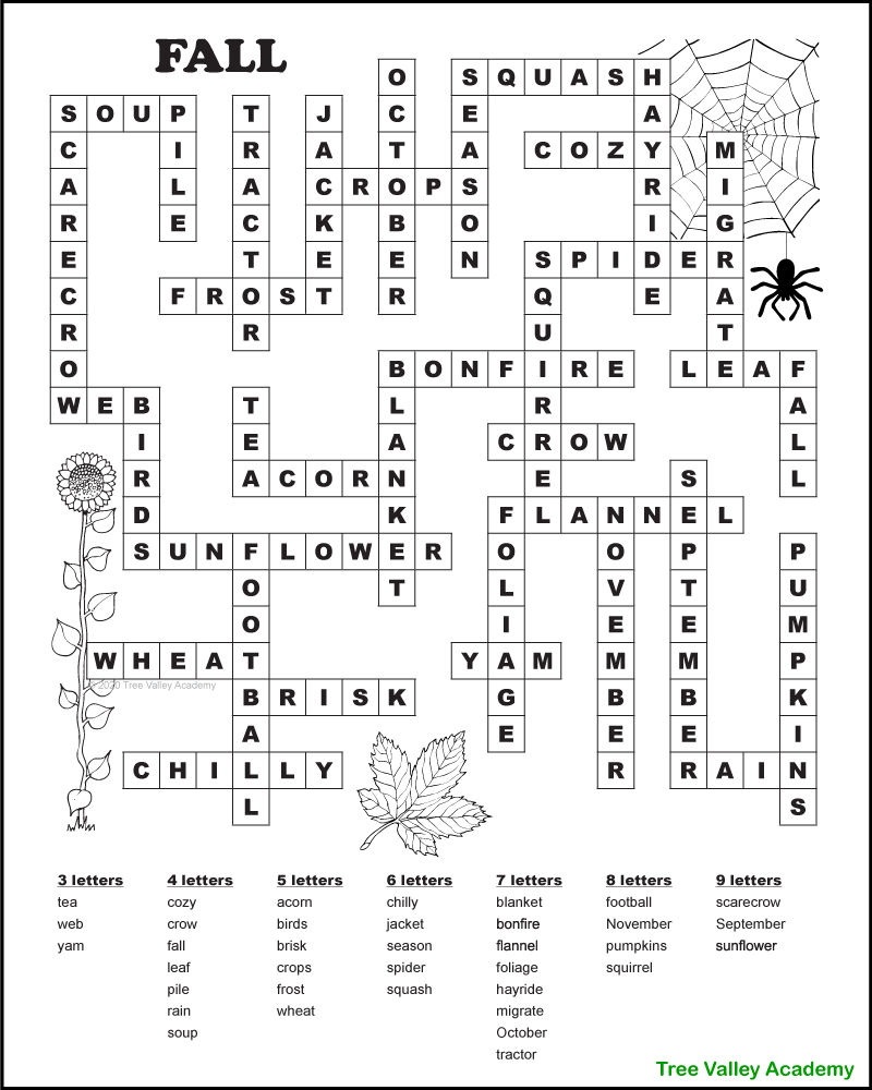 autumn crossword puzzle printable