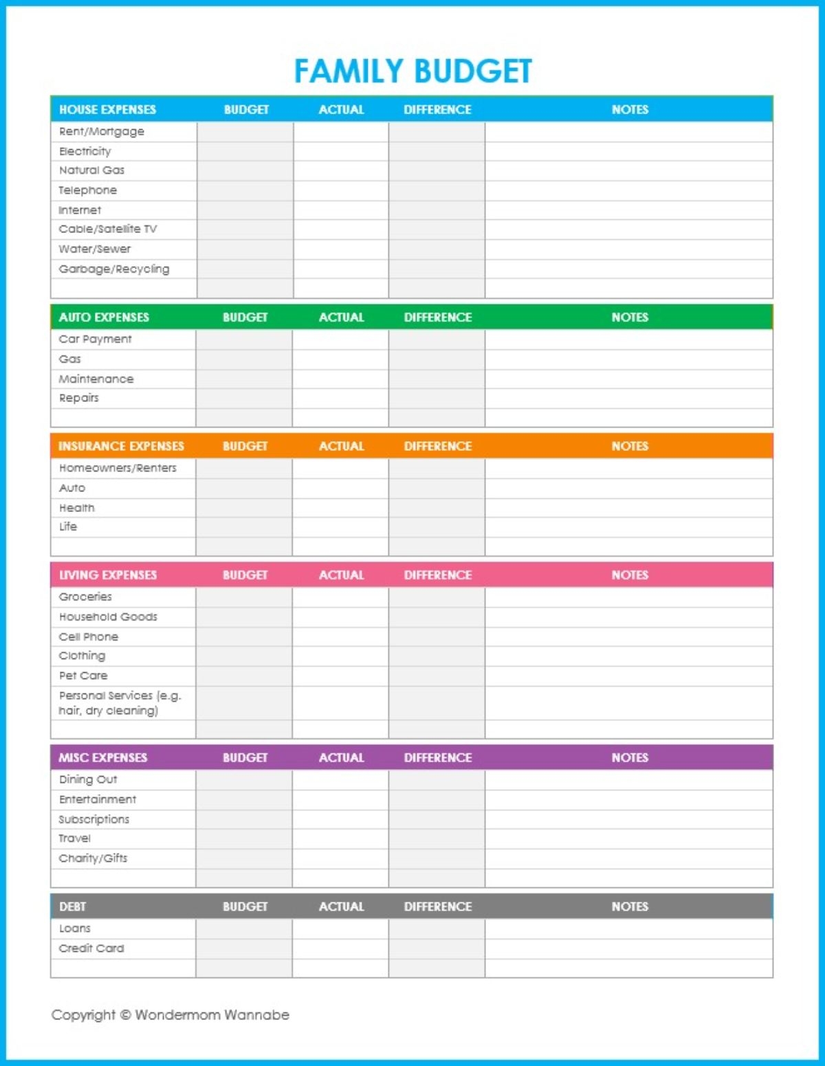 free printable budget planning worksheets