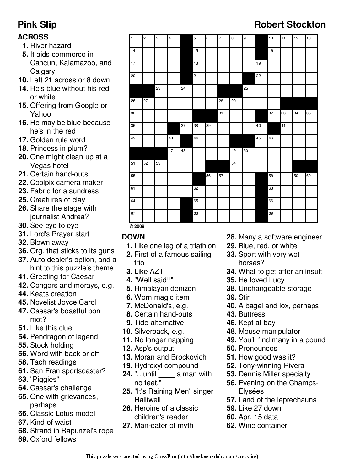 easy free crossword puzzles printable