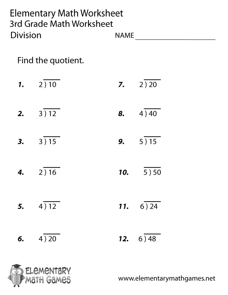 grade 3 maths worksheets printable