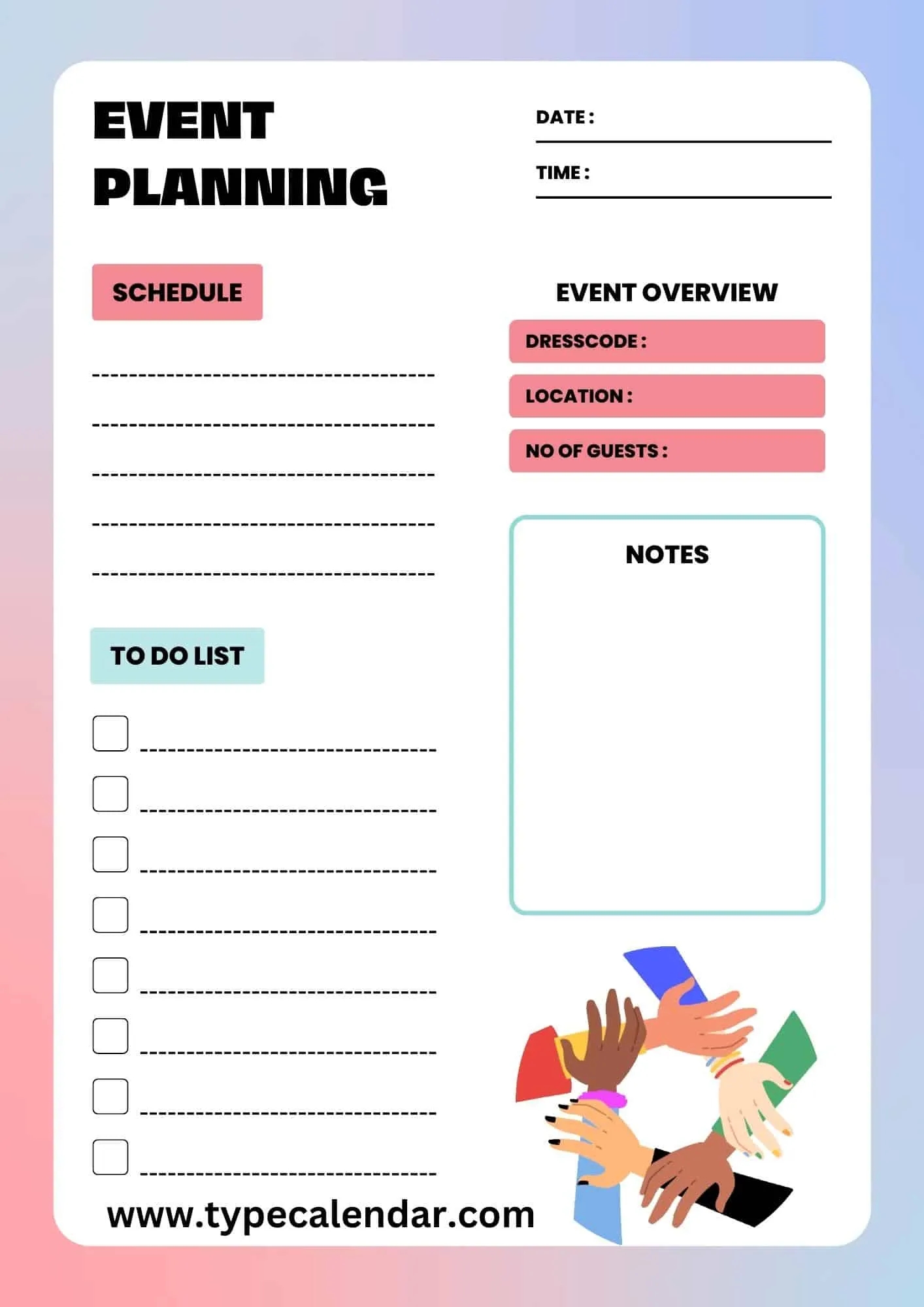 free printable party planning worksheet