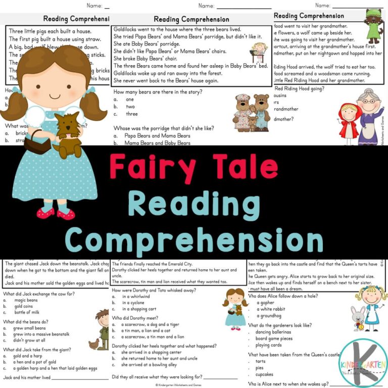 FREE Printable Fairy Tale Reading Comprehension Worksheets