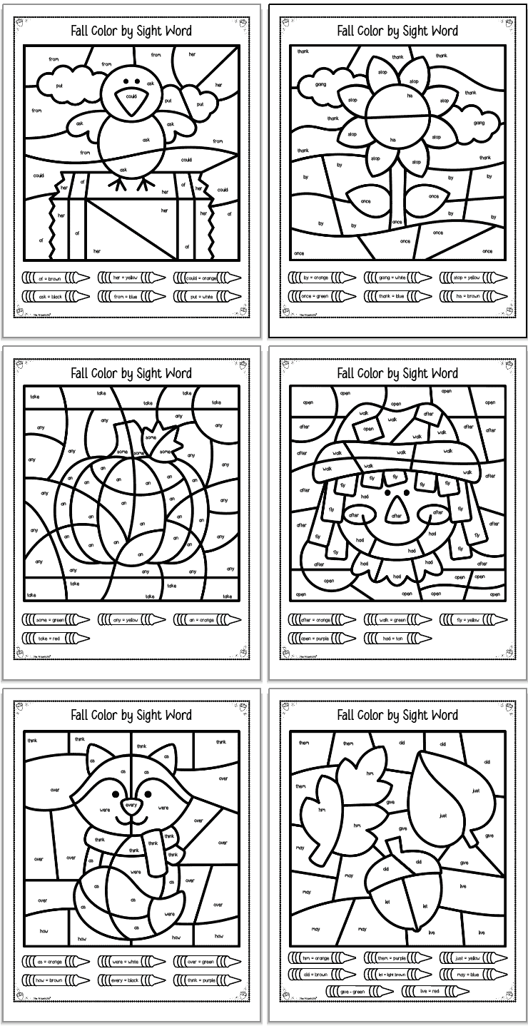 free printable color by sight word worksheets