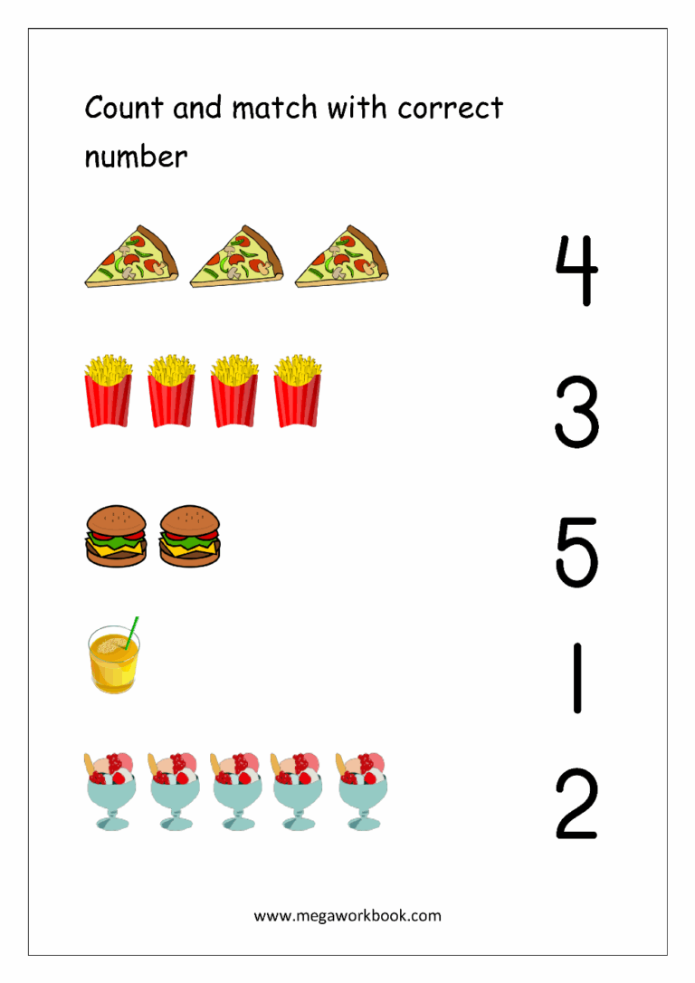 Free Printable Number Matching Worksheets For Kindergarten And Preschool Count And Match 1 10 MegaWorkbook