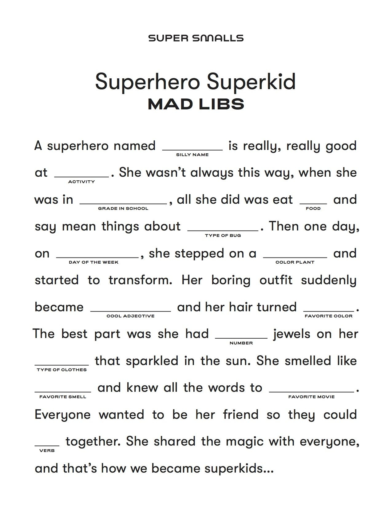 mad libs free printable worksheets