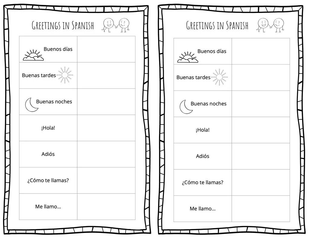 spanish to english worksheets printables