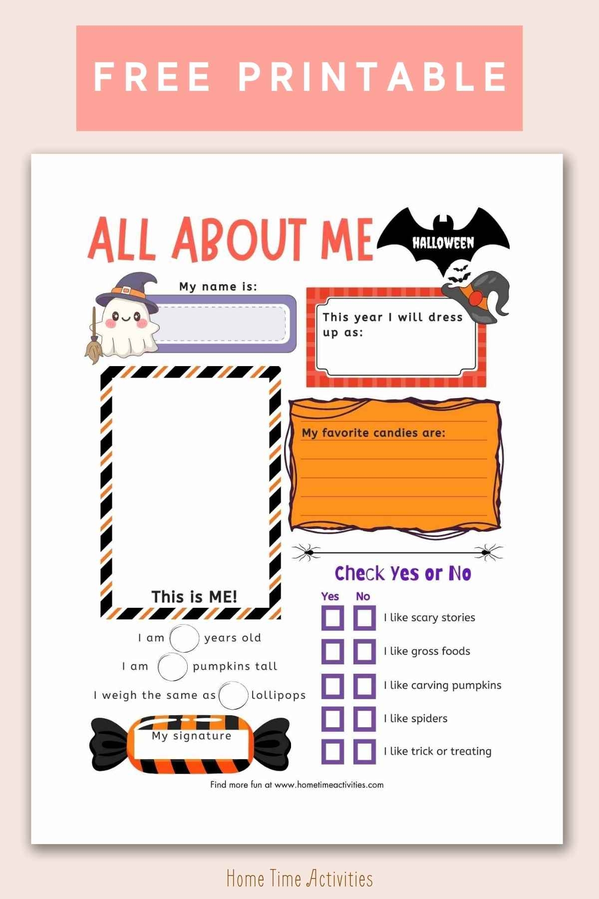 Halloween All About Me Free Printable PDF