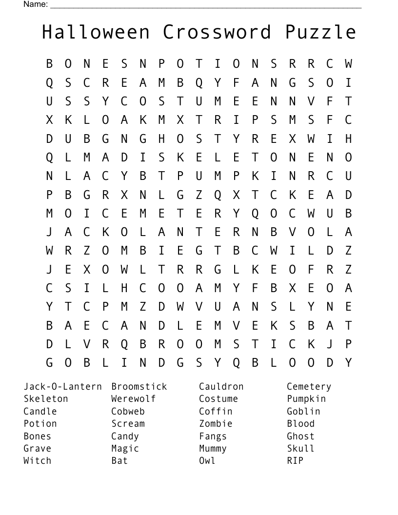 halloween crossword printable