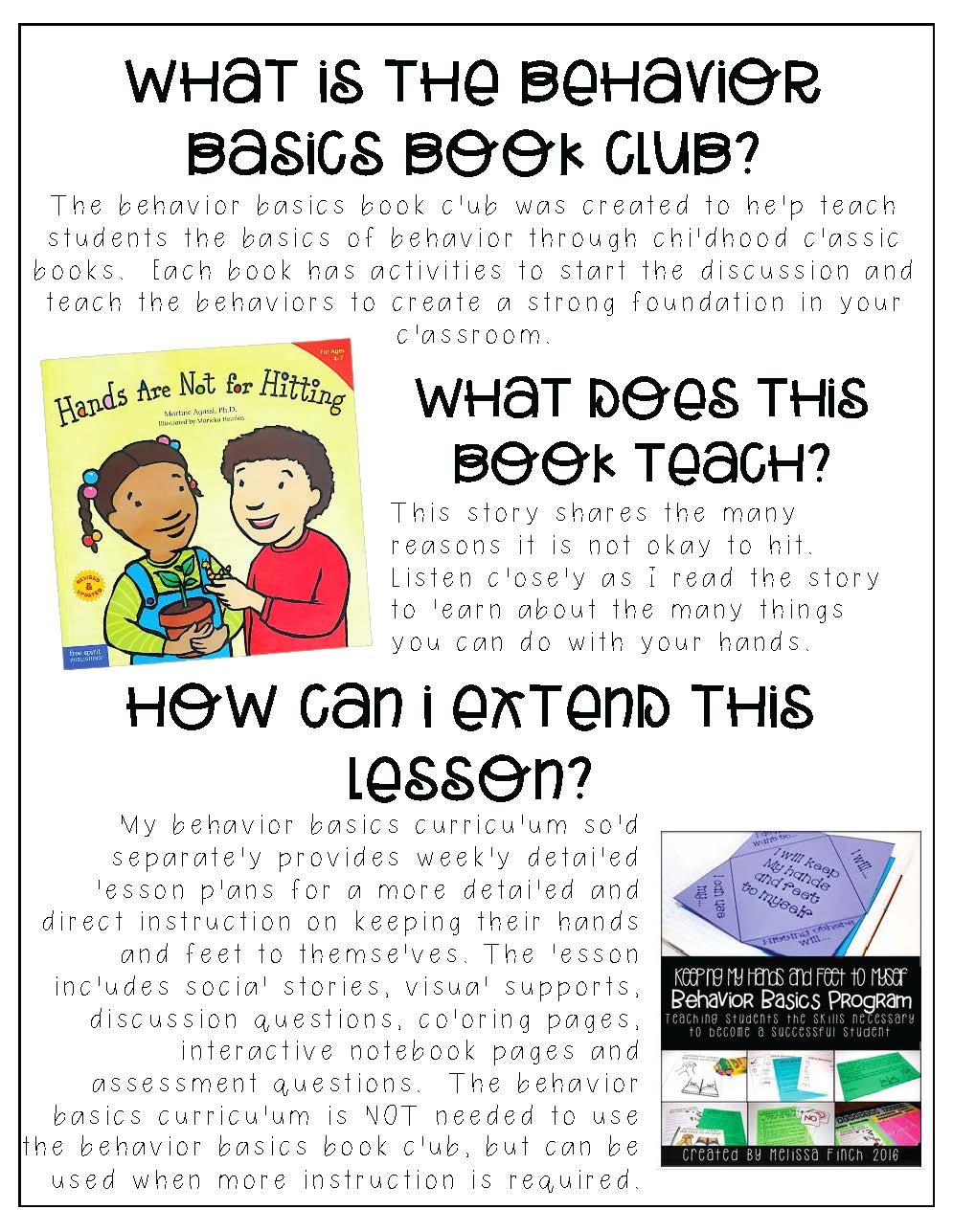 Hands Are Not For Hitting Behavior Basics Book Club Autism Adventures