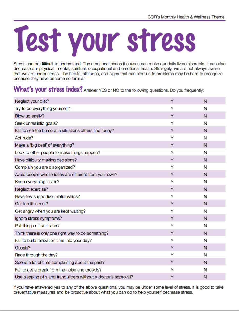 Health Wellness Theme For July 2017 Stress Test Creative Worksheets Library