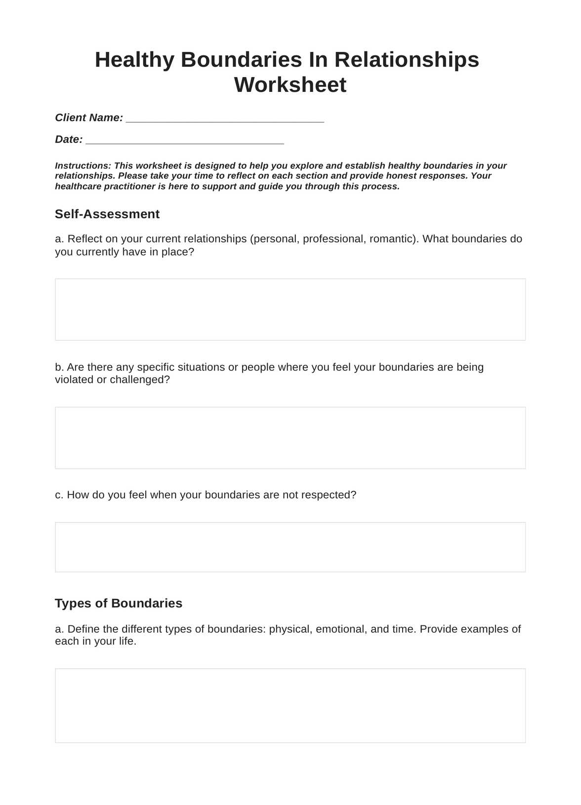 Healthy Boundaries In Relationships Worksheet Example Free PDF Download