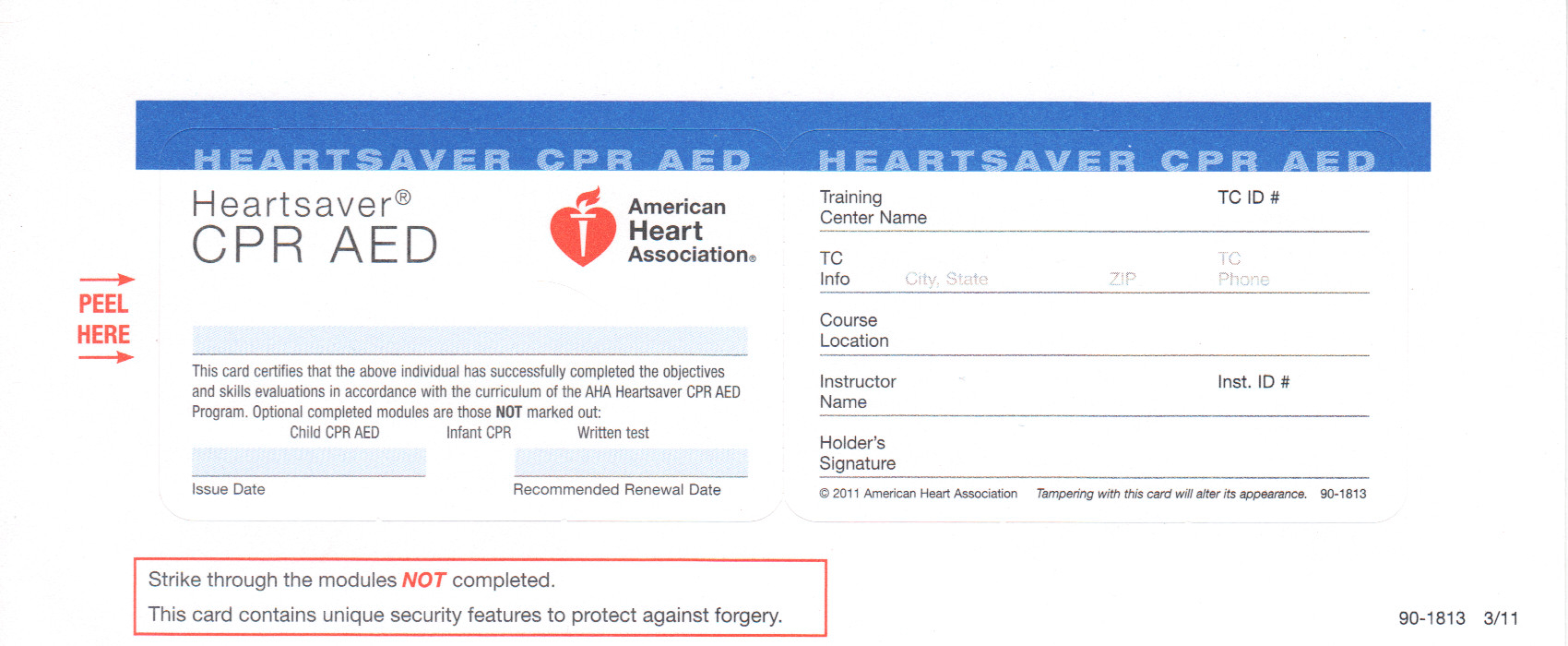 Heartsaver First Aid CPR AED Course Completion Card 24 Pack AHA Worksheets Library