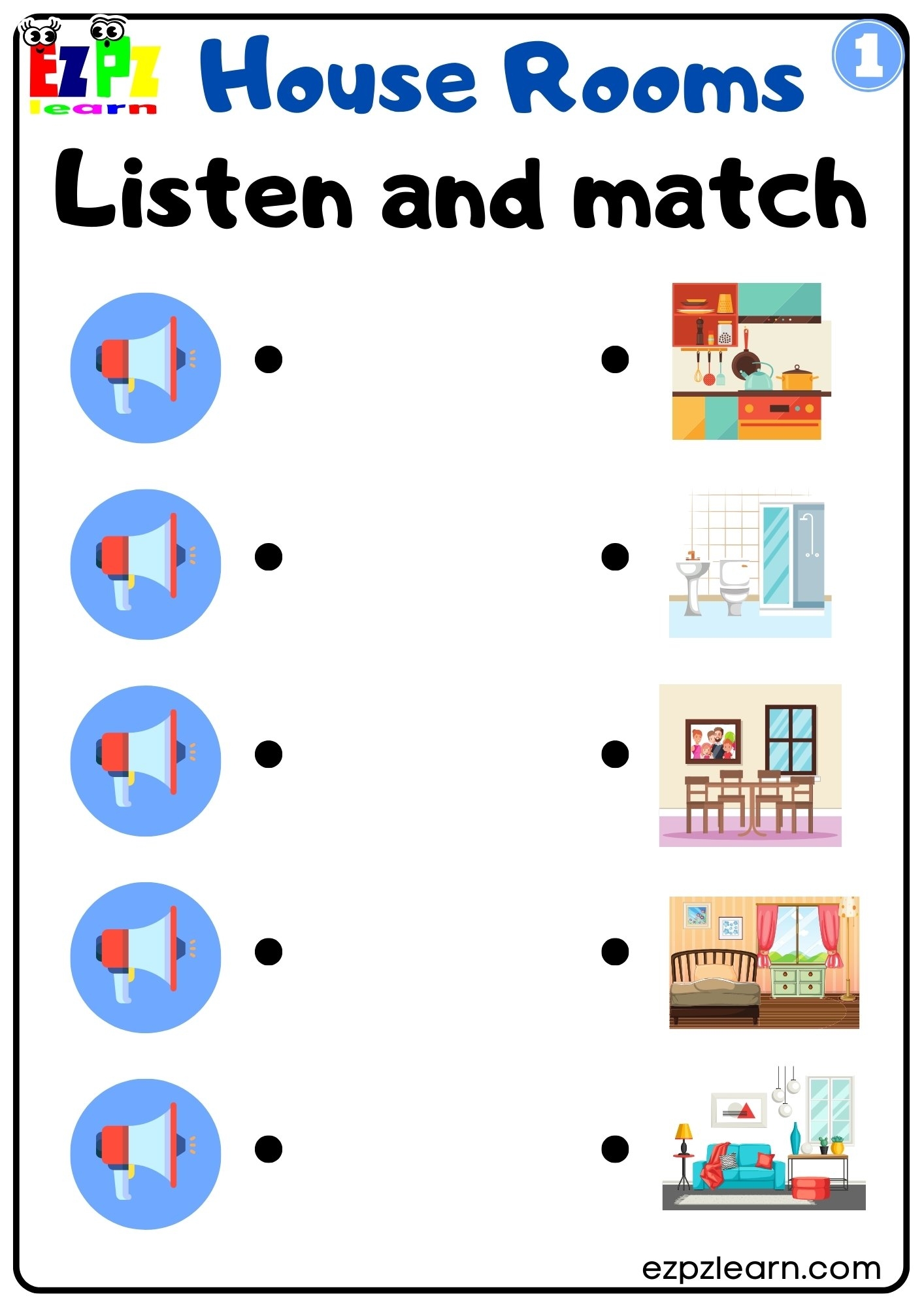 House Rooms Interactive Vocabulary Activity Listen And Match The Correct Images Activity For ESL Students And K3 Kids G1 Ezpzlearn