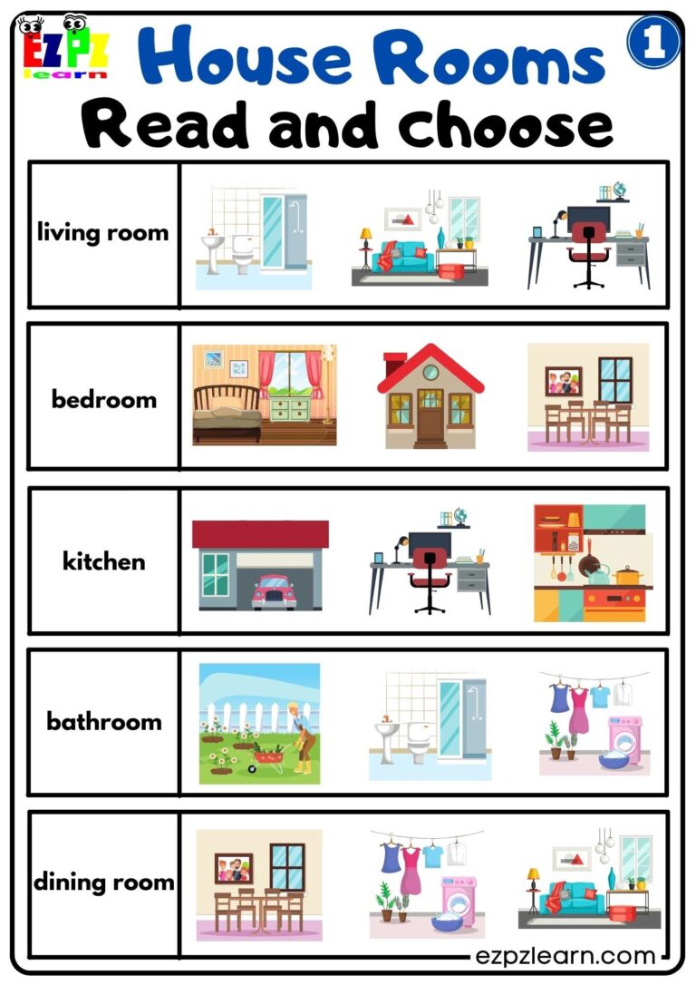 House Rooms Vocabulary Read And Choose Activity For Homeschool K5 And ESL Teachers Free PDF Ezpzlearn