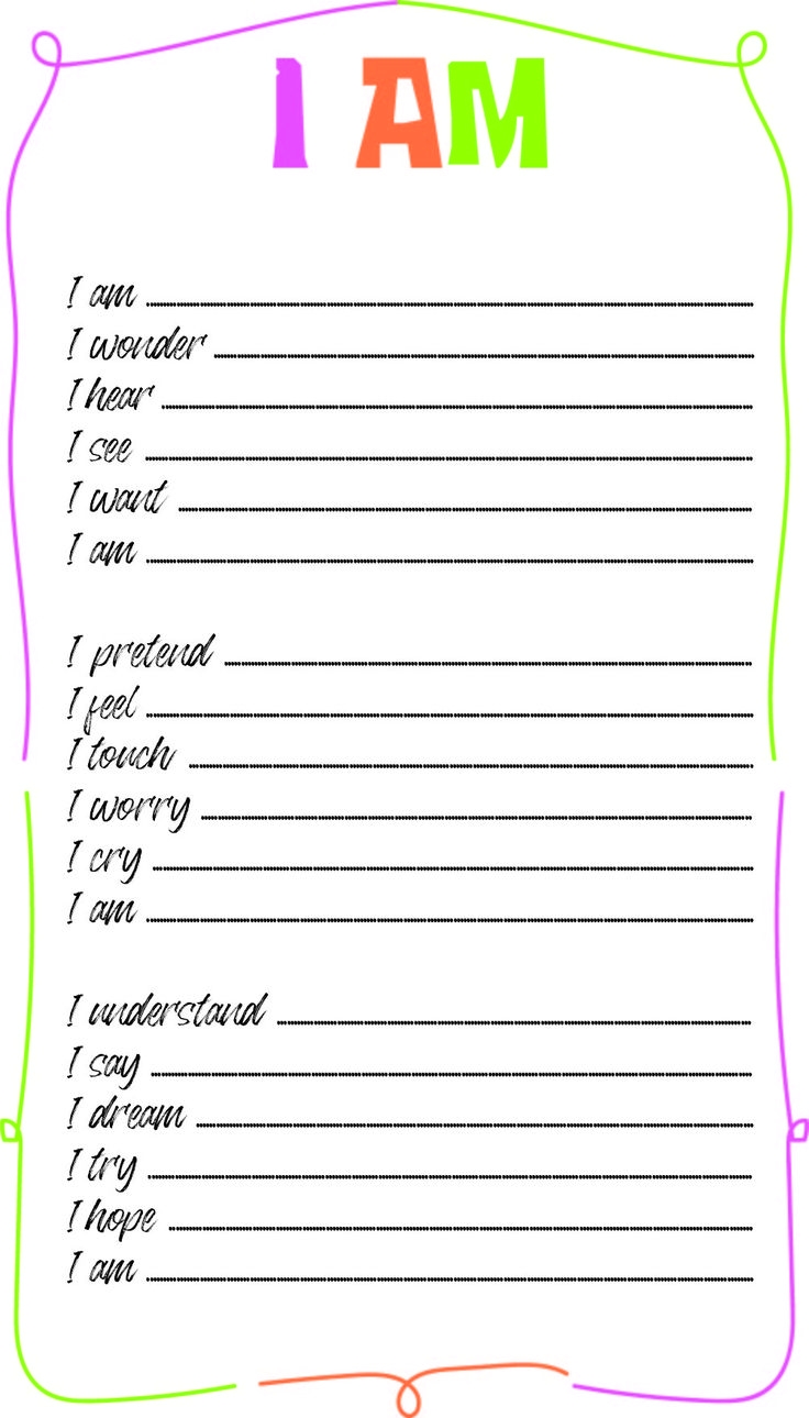 I AM Poem 10 Free PDF Printables Printablee