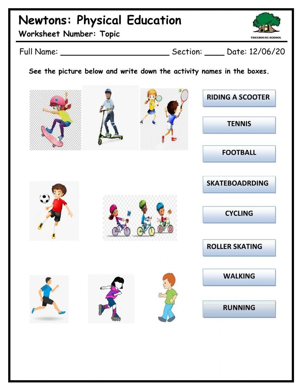 physical education printable worksheets