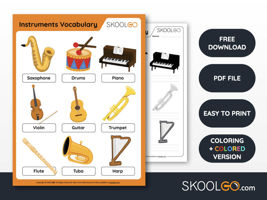 musical instruments worksheets printable